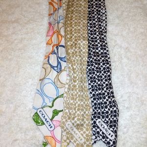 Coach Silk Skinny Scarf Lot of 3